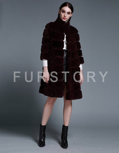 Natural Rex Rabbit Coat Women Grace Long Overcoat Jacket Winter Outerwear