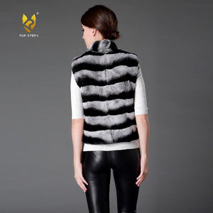Women Vest Real Rex Rabbit Fur Waistcoat Chinchilla Color Natural Fur Vest Female 16206