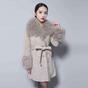 Lamb Fur Collar Coat Top Grade Genuine Sheep Leather Full Sleeve Jacket