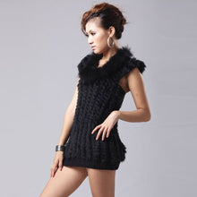 Load image into Gallery viewer, Womens&#39; Long Knitted Natural Rabbit Fur Vest with Raccoon Fur Collar