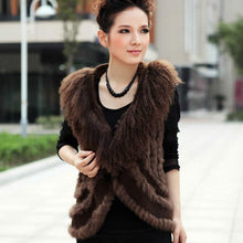 Load image into Gallery viewer, Natural Rabbit Fur Vest with Lamb Wool Fur Collar Hand Knit Vest Coat Jacket Shawl 6colors
