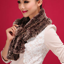 Load image into Gallery viewer, Real REX rabbit fur scarf rex fur flower wrap cape shawl neck warmer Silvery Borwn Natural Fur Scarves Fur Story FS13513