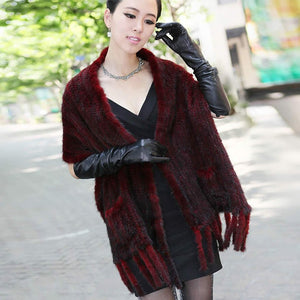 Real Knitted Mink Fur Shawl Stole Wrap Cape Poncho Coat Garment Various Colors Fur Story FS070306