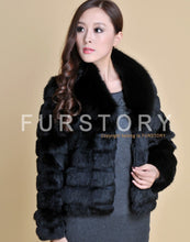 Load image into Gallery viewer, Real Rabbit Fur Coat Fox Fur Collar and Cuff Jacket Overcoat Womens&#39; Garment Winter Coat FS13074