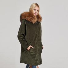 Load image into Gallery viewer, FS17147 Women spring winter Parka Fashion Coat with Real Rabbit Fur inside Warm Jacket with Real fur Hood Fur Story