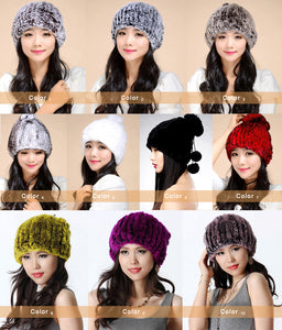 Women's Hats Knitted Real REX Rabbit Fur Beanie Hat 14603