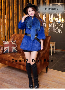 Natural Rabbit Fur Coat Jacket Real Raccoon Dog Fur Collar Trim Thick Jacket