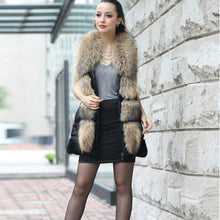 Load image into Gallery viewer, Real Fur Guarantee Women&#39;s Rabbit Fur Vest with Big Raccoon Collar Natural Fur Waistcoat Fur Story FS15274