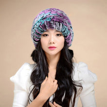 Load image into Gallery viewer, Women&#39;s Tight Knitted Real REX Rabbit Fur Hat Beanie Fur Fox Fur Pompom 14605