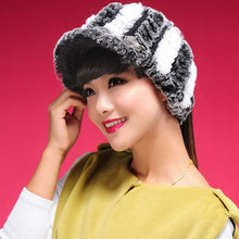 Load image into Gallery viewer, Fur Hat Real Rex Rabbit Hat Lady Headgear for Women 13604