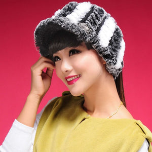 Fur Hat Real Rex Rabbit Hat Lady Headgear for Women 13604