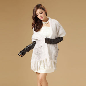 Real Knitted Mink Fur Shawl Stole Wrap Cape Poncho Coat Garment Various Colors Fur Story FS070306