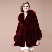 Load image into Gallery viewer, Coats for Women REX Rabbit Fur Coat Fox Fur Collar Jacket Overcoat 010105