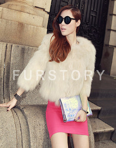 Winter Women's Natural Fur Coat Color Optional Three Quarter Sleeve