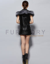 Load image into Gallery viewer, Natural Silver Fox Fur Hood Vest Fashion Design Genuine Sheep Leather