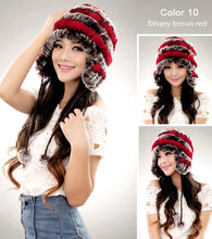 Load image into Gallery viewer, Real knitted Rex rabbit fur hat Beanie skullies cap ear muff earwarmer 060123