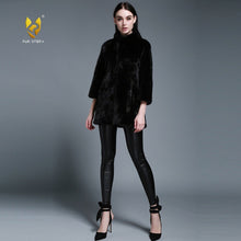 Load image into Gallery viewer, Women&#39;s Genuine Mink Fur Coat Women Pure Black Color Outerwear 161205