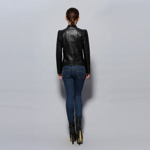 Genuine Sheep Leather Jacket Women's Leather Motorcycle Jacket