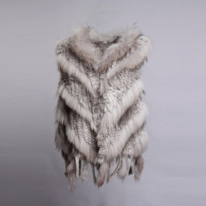 Women's Real Rabbit Fur Vest Knitted Style Natural Fur Waistcoat Female 16214