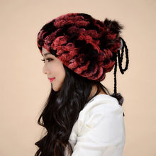 Load image into Gallery viewer, Real Rex Rabbit Fur Hat Double-use Scarf  Cap Fox Fur Decoration Pompom 14604