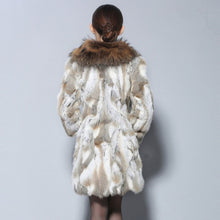 Load image into Gallery viewer, Women&#39;s Real Rabbit Fur Coat Luxury Raccoon Fur Collar Long Overcoat 010112