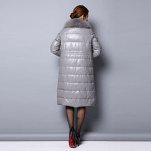 Load image into Gallery viewer, Genuine Leather Down Coat for Women with Big Fox Fur Collar Jacket 151243