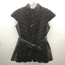 Load image into Gallery viewer, Women&#39;s Real Mink Fur Vest with Belt Waistcoat Short Sleeve Black Color 16217