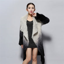 Load image into Gallery viewer, Real Knitted Rabbit Fur Long Coat Two-wear Trench Coat Gradient Color Pattern Overcoat Winter&#39; Dress Furstory FS13067