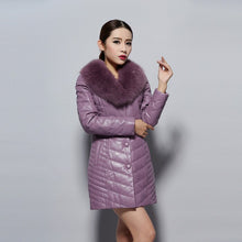 Load image into Gallery viewer, Genuine Leather Coat Female with Real Fox Fur Collar Outwear Winter Women&#39;s Down Coat