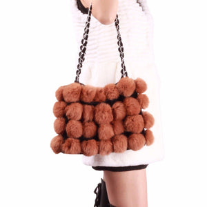 LARGE size  lovely Real Rabbit Fur ball bag handbag side bag Shoulder bag totes size 24*30 FS040106