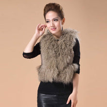 Load image into Gallery viewer, Genuine Tight Knitted Rabbit Fur Vest with Big Mongolia Lamb Fur Collar