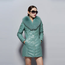 Load image into Gallery viewer, Genuine Leather Coat Female with Real Fox Fur Collar Outwear Winter Women&#39;s Down Coat