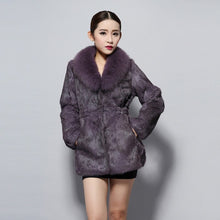 Load image into Gallery viewer, Natural Rabbit Fur Coat Fox Fur Collar Super Slim Waist Women Jacket Winter Overcoat