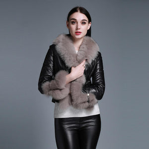 Winter Coat with Real Fur Sheep Fox Fur Collar and Trim Overcoat  010213