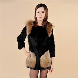 Winter Natural Fur Coat Female Pocket Decoration Women's Coat