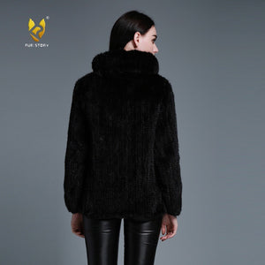 Women's Knitted Mink Fur Coat Women Big Collar Zipper Winter jacket 15199