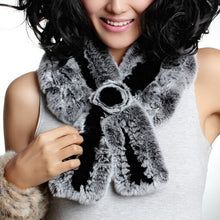 Load image into Gallery viewer, Real REX rabbit fur scarf rex fur flower wrap cape shawl neck warmer Silvery Borwn Natural Fur Scarves Fur Story FS13513