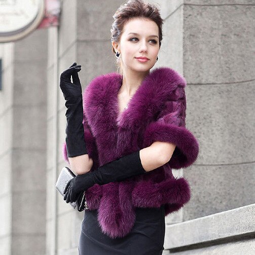 Natural Mink Coat Female with Big Fox Fur Collar Winter Jacket Women 15116
