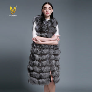 Women's Genuine Rabbit Fur Vest Women Long Style Fur Vest Female 15296