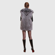 Load image into Gallery viewer, Silver Fox Fur Vest with Fur Collar Waistcoat Long Jacket Winter Overcoat  Women Dress