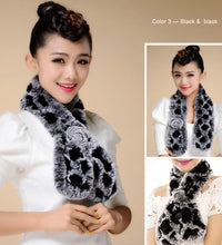 Load image into Gallery viewer, Real REX Rabbit Fur Scarf Wrap Cape Shawl Neck Warmer Women Scarf Flower Decoration FS14509