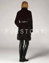 Load image into Gallery viewer, Natural Rabbit Fur Overcoats with Fox Fur Overcoat Belt Slim Winter Coat