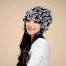 Load image into Gallery viewer, Real Rex Rabbit Fur Hat Double-use Scarf  Cap Fox Fur Decoration Pompom 14604