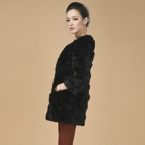 Real Rabbit Head Fur Coat Overcoat Jacket Womens' Top Garment Gilet Winter Dress Long Version Fur Story FS13017