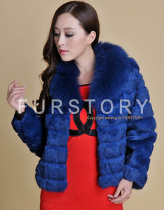 Real Rabbit Fur Coat Fox Fur Collar and Cuff Jacket Overcoat Womens' Garment Winter Coat FS13074