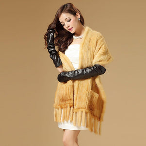 Real Knitted Mink Fur Shawl Stole Wrap Cape Poncho Coat Garment Various Colors Fur Story FS070306