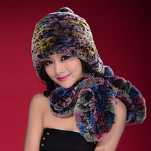 Load image into Gallery viewer, Knitted Real Rabbit Fur Hat Beanie Earmuff Bomber Hat  Women&#39;s Winter Hats 14606