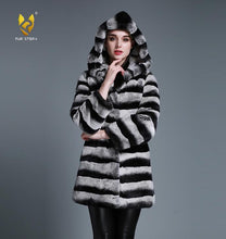 Load image into Gallery viewer, Women&#39;s Genuine Rabbit Fur Coat  with Fur Hood Winter Female Overcoat 15190