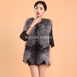 Natural Silver Fox Fur Vest with Genuine Whole Sheep Leather Fur Vest Jacket