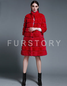 Natural Rex Rabbit Coat Women Grace Long Overcoat Jacket Winter Outerwear